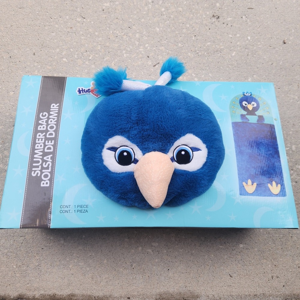 Hugfun Slumber Bag Kids Sleeping Bag Blue Peacock Plush 66x28 New